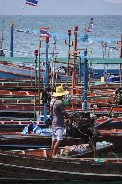 Thailand Koh Phangan Phangan Island Local Wooden Fishing Boats Shore — Stock Photo, Image