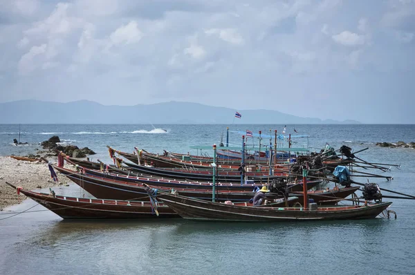 Tailândia Koh Phangan Phangan Island Barcos Pesca Madeira Locais Costa — Fotografia de Stock