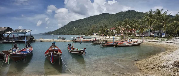 Thailand Koh Phangan Phangan Island Lokala Trä Fiskebåtar Stranden — Stockfoto