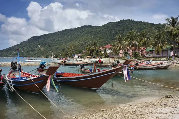 Tailandia Koh Phangan Isla Phangan Barcos Pesqueros Locales Madera Orilla — Foto de Stock