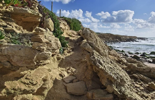 Włochy Sycylia Puntabraccetto Beach Prowincja Ragusa Morze Śródziemne Ułożone Kamienie — Zdjęcie stockowe