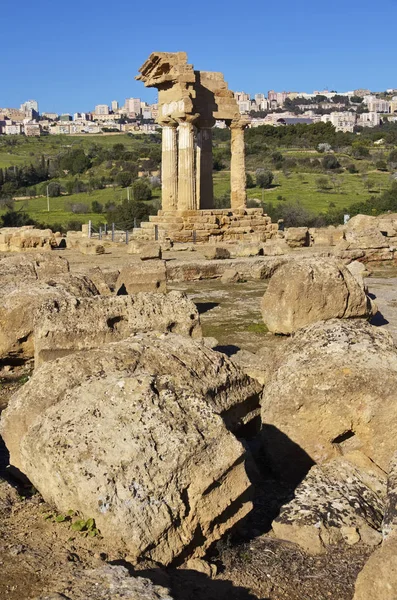 イタリア シチリア アグリジェント ギリシャ寺院谷 カストア ポリュース寺院 ヘラ寺院 — ストック写真