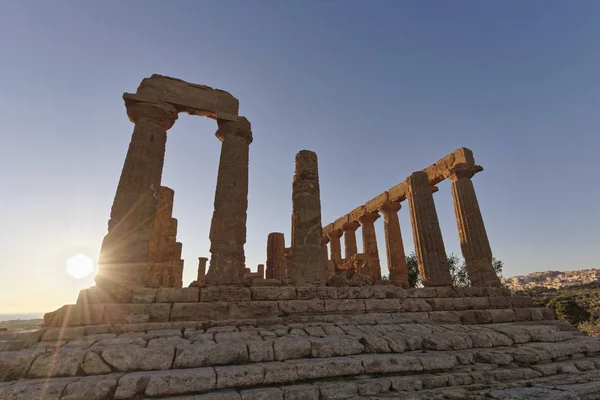 Itália Sicília Agrigento Vale Dos Templos Gregos Templo Juno Pôr — Fotografia de Stock