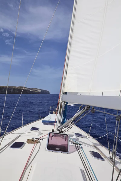 Malta Gozo Island View Southern Rocky Coastline Island Sailing Boat — Stock Photo, Image