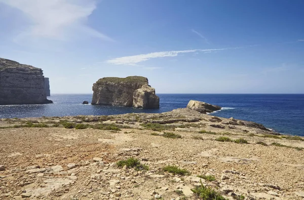 Île Malte Gozo Vue Sur Côte Rocheuse Île Lagune Dweira — Photo