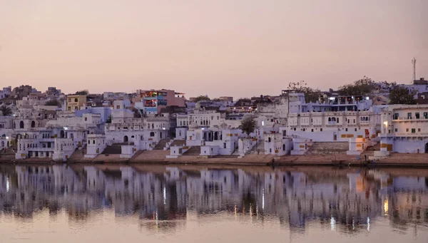 Indie Rajasthan Pushkar Zobrazit Opf Město Posvátné Jezero Při Západu — Stock fotografie