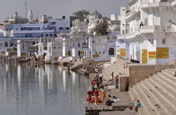 Inde Rajasthan Pushkar Janvier 2007 Les Gens Par Lac Sacré — Photo