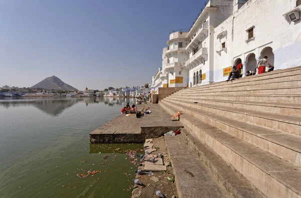 Inde Rajasthan Pushkar Janvier 2007 Les Gens Par Lac Sacré — Photo