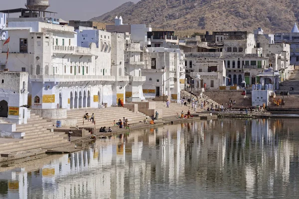 Inde Rajasthan Pushkar Janvier 2007 Les Gens Par Lac Sacré — Photo