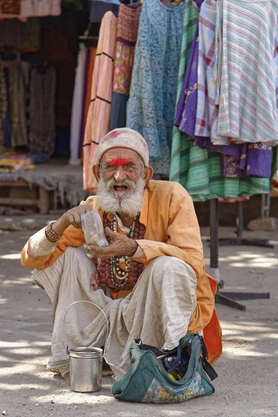 India Rajasthan Pushkar January 2007 Old Indian Man Central Street — Stock Photo, Image