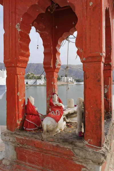 Inde Rajasthan Pouchkar Petites Statues Religieuses Près Lac Sacré — Photo