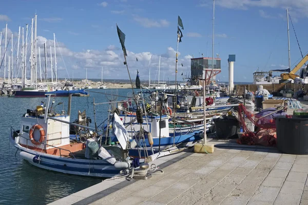 Olaszország Szicília Marina Ragusa Ragusa Tartomány 2019 November Szicíliai Fahalászhajók — Stock Fotó