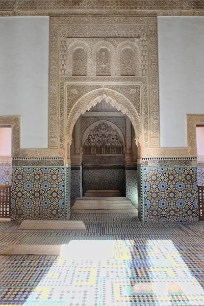 Marruecos Marrakech Palacio Tombes Saadiennes Vista Los Interiores Del Palacio — Foto de Stock