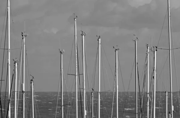 Italien Sizilien Mittelmeer Marina Ragusa Provinz Ragusa Segelbootmasten Hafen — Stockfoto