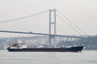 Türkiye, İstanbul, Boğaz Kanalı, Boğaz Köprüsü, Kanal 'da bir kargo gemisi