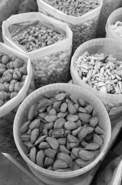 Italy Sicily Scicli Ragusa Province Almonds Nuts Sale Local Market — Stock Photo, Image