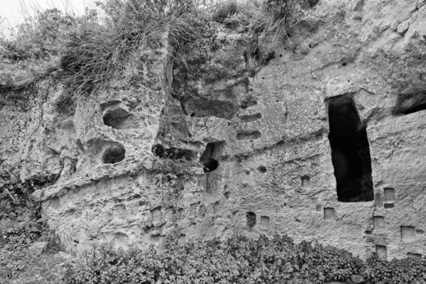 Italien Sicilien Palazzolo Acreide Syrakusprovinsen Grekiska Amfiteater Ruiner Över Gravarna — Stockfoto