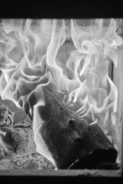 Las Formas Del Fuego Leña Ardiendo Una Estufa — Foto de Stock