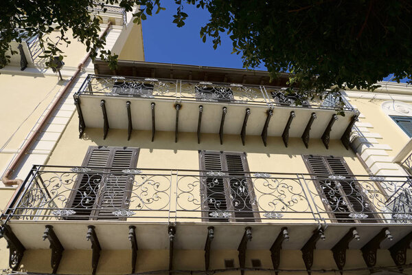 Italy, Sicily, Licata (Agrigento Province), Liberty palace facade and balconies downtown (XVIII century)