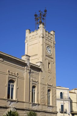 İtalya, Sicilya, Licata (Agrigento Eyaleti), Özgürlük Sarayı cephesi ve şehir merkezi (Xviii yüzyıl))