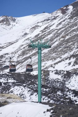 İtalya, Sicilya, Etna yanardağı; 22 Ocak 2020, volkanın füniküler demiryolu manzarası