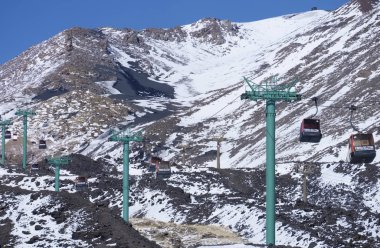 İtalya, Sicilya, Etna yanardağı; 22 Ocak 2020, volkanın füniküler demiryolu manzarası