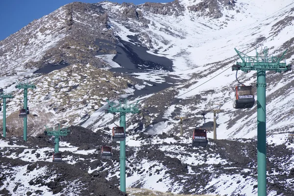 Italy Sicily Volcano Etna January 2020 View Volcano Funicular Railway — Stock Photo, Image