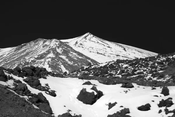 Włochy Sycylia Widok Wulkan Etna Śniegiem — Zdjęcie stockowe