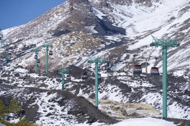 İtalya, Sicilya, Etna yanardağı; 22 Ocak 2020, volkanın füniküler demiryolu manzarası