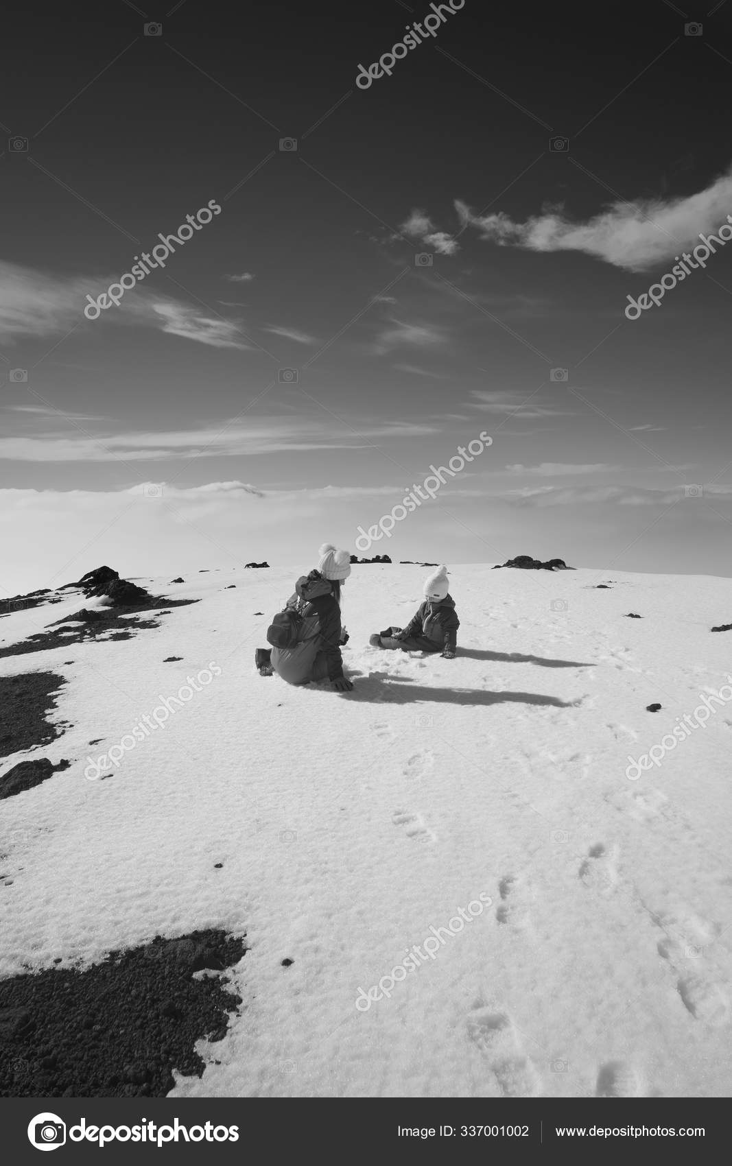 Italy Sicily Catania Province Mother Son Playing Snow Volcano Etna Stock Photo C Agiampiccolo 337001002