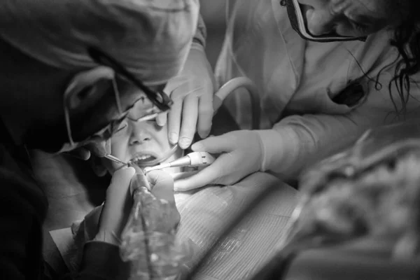 Male Child Being Cured Dentist Clinic — ストック写真