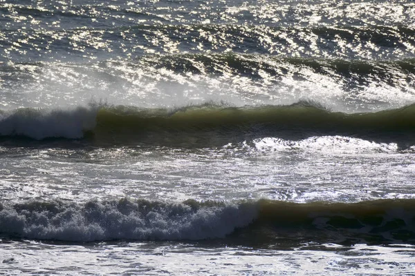 Italië Sicilië Kanaal Ruwe Middellandse Zee Winter — Stockfoto