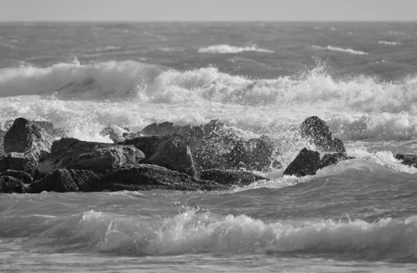 Italy Sicily Channel Rough Mediterranean Sea Seashore Rocks Winter — Stock Photo, Image