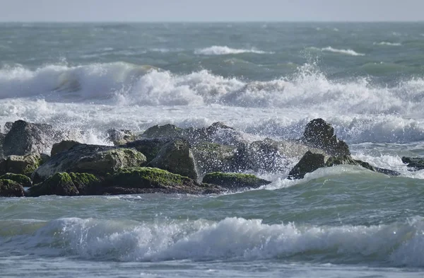 Italy Sicily Channel Rough Mediterranean Sea Seashore Rocks Winter — Stock Photo, Image