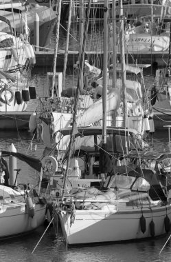 Italy, Sicily, Mediterranean sea, Marina di Ragusa (Ragusa Province); 17 February 2020, people and luxury yachts in the port - EDITORIAL