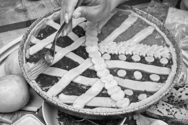 Cibo Preparazione Crostata Marmellata Decorata — Foto Stock