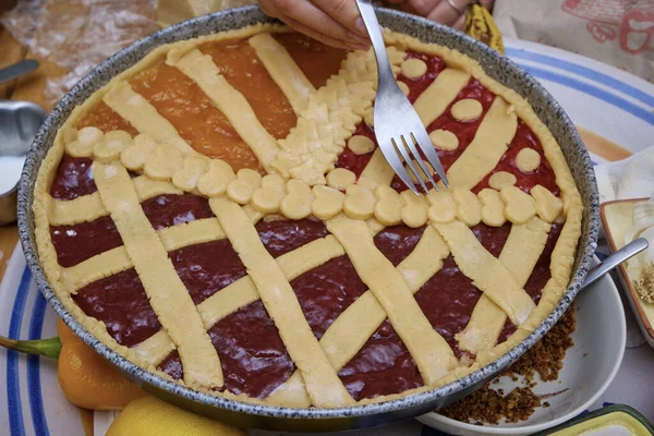 Food Decorated Jam Tart Preparation — Stock Photo, Image