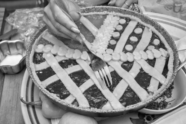 Food Decorated Jam Tart Preparation — Stock Photo, Image