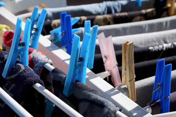 Washed Clothes Drying Rack — Stock Photo, Image