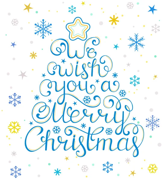 Cartão de Natal com árvore e flocos de neve —  Vetores de Stock