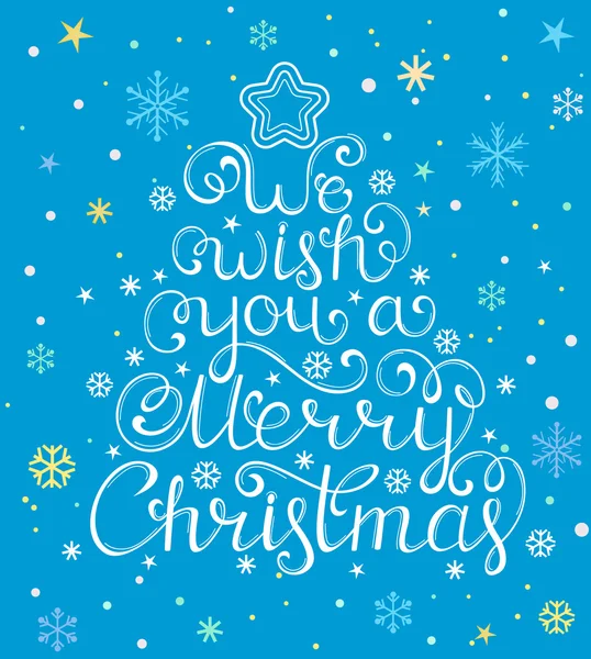 Cartão de Natal com árvore e flocos de neve —  Vetores de Stock