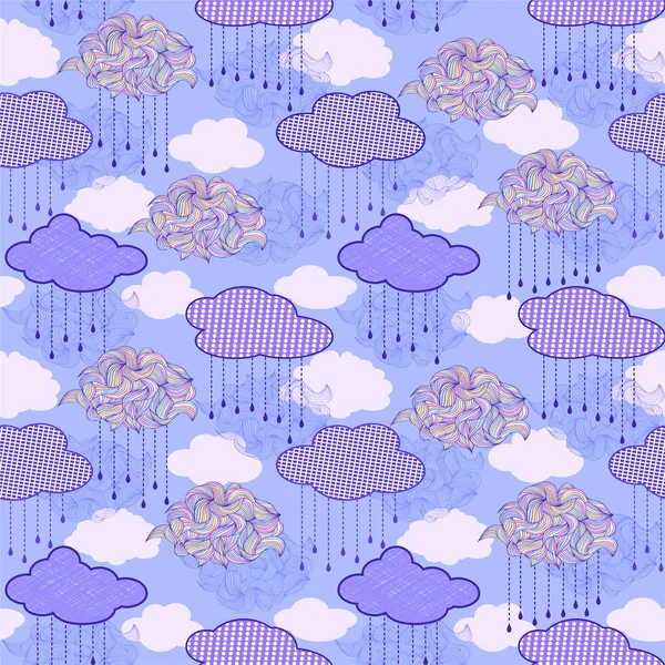 Patrón con nubes abstractas y gotas de lluvia — Vector de stock