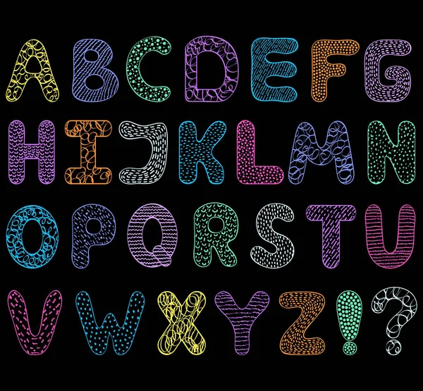 Alphabet sur fond noir . — Image vectorielle