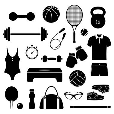 Beyaz arkaplanda fitness ekipmanları.