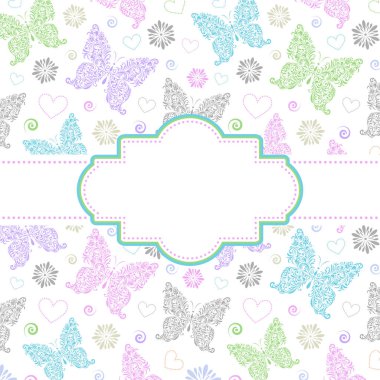 çiçek kelebekler ile kart.