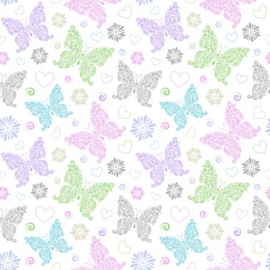 çiçek kelebekler ile desen