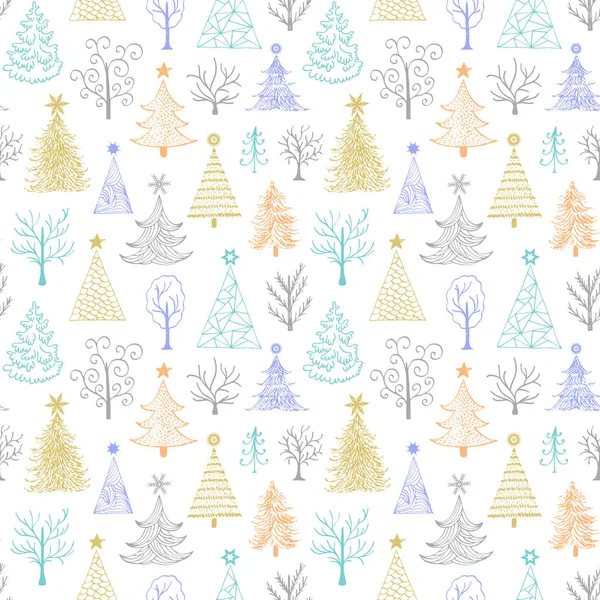 Pattern with hand drawn christmas tree — Stock Vector