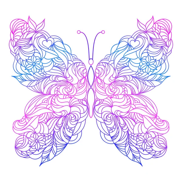 Mariposa dibujada a mano floral — Vector de stock