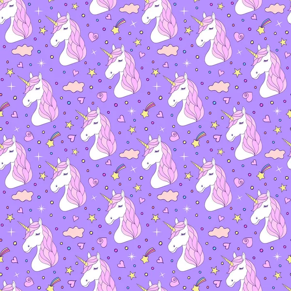 Patrón sin costura de unicornios dibujados a mano — Archivo Imágenes Vectoriales