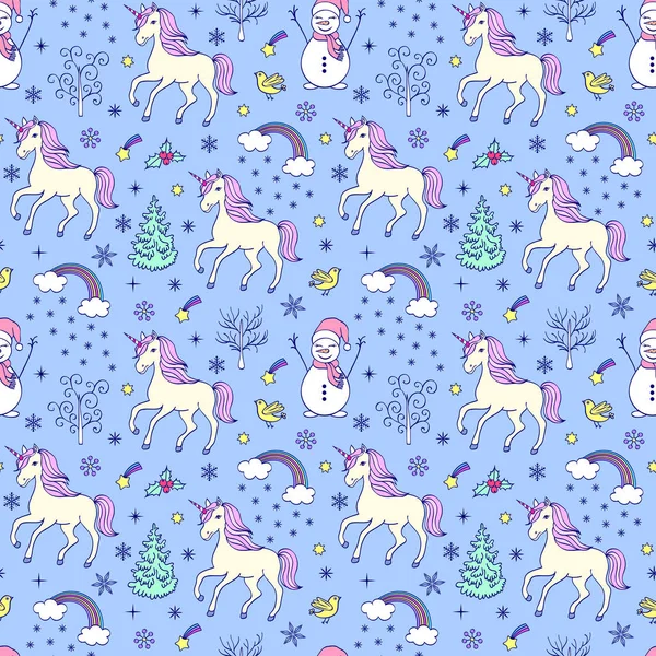 Pattern with unicorns and other elements — Stock Vector